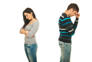 Sad couple having conflict isolated onw hite background